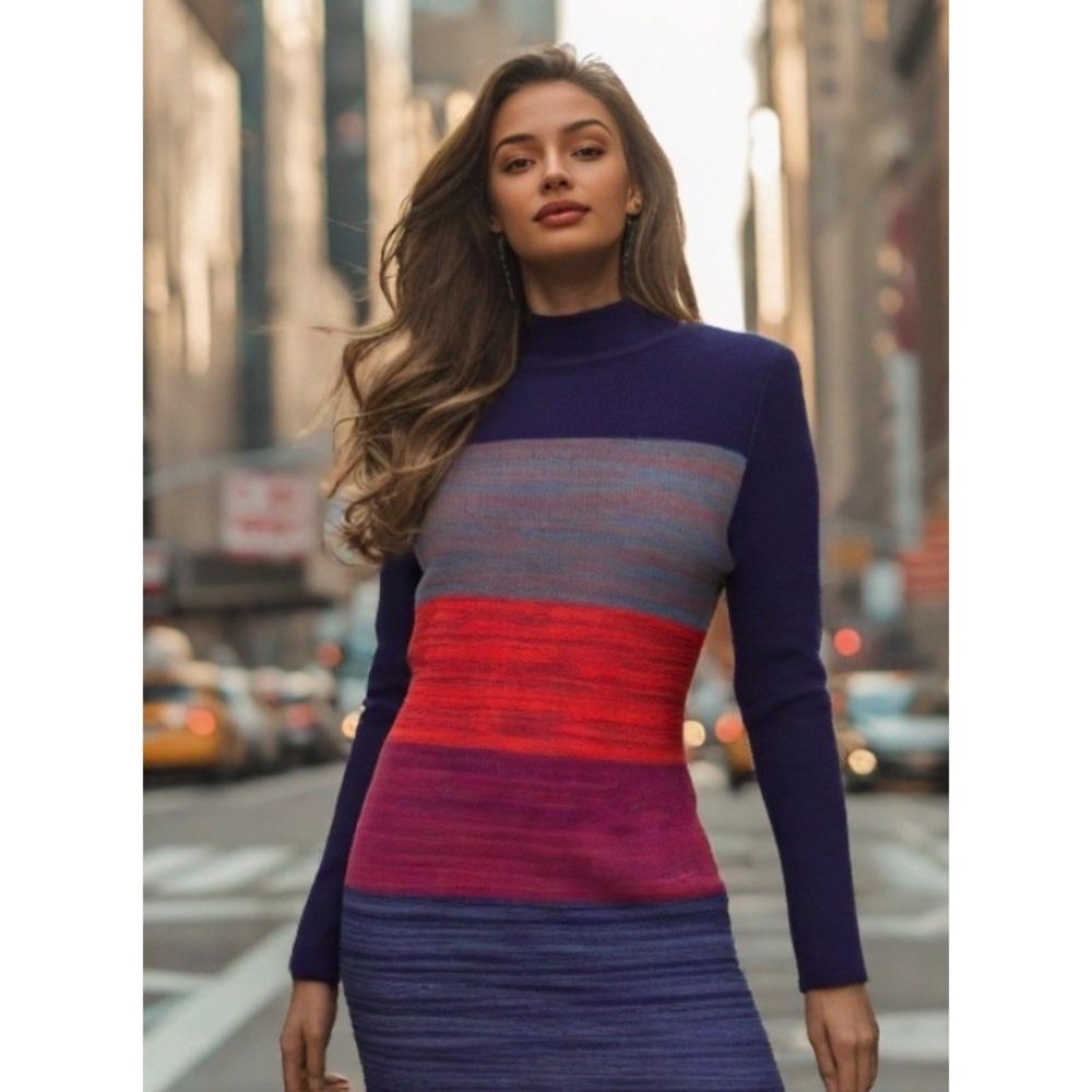 80s Jennifer Roberts Sweater Dress Size Small Santana Knit Long Sleeve Multi EUC